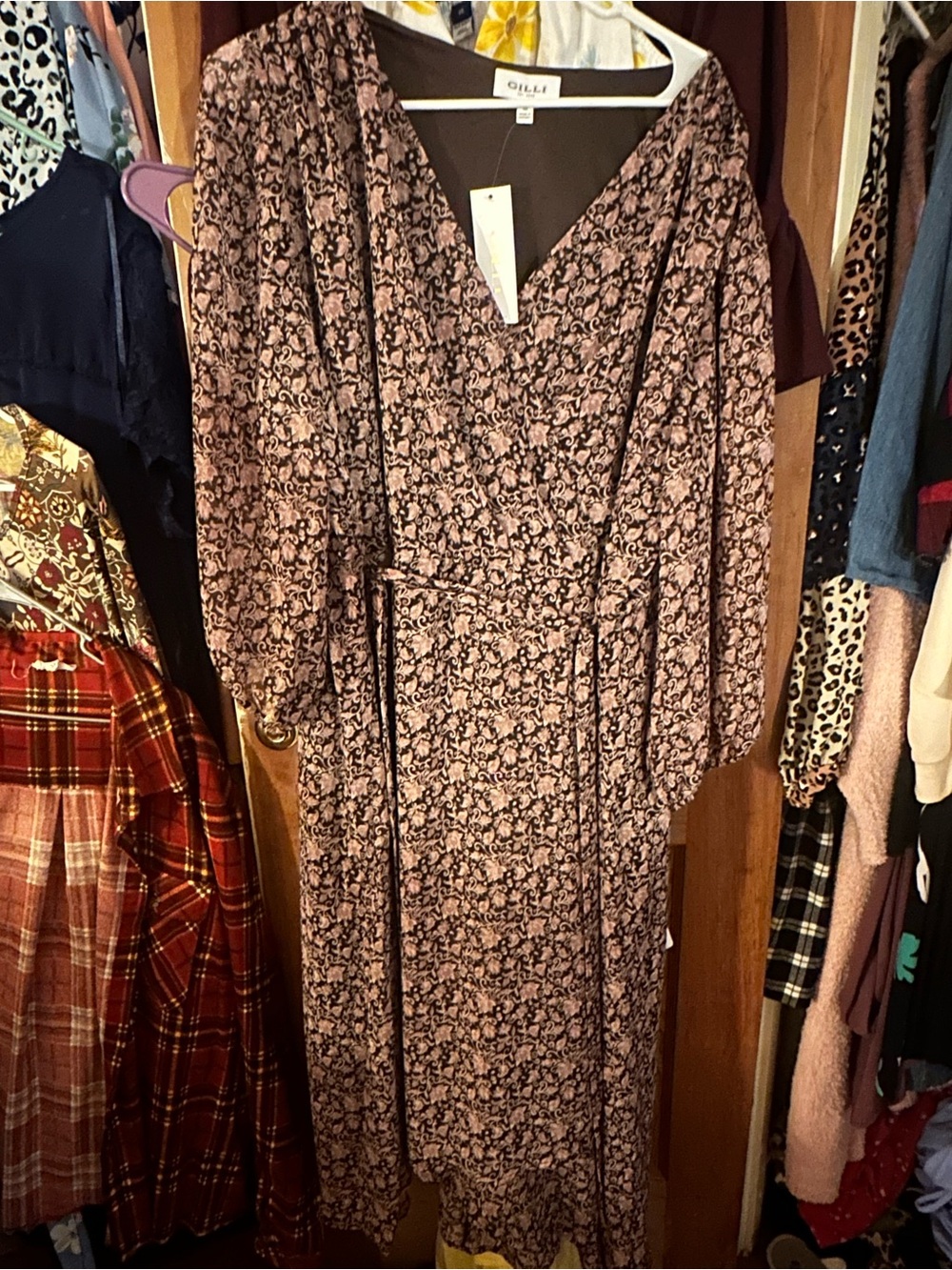 Gilli Rose-Print Wrap Midi Dress